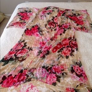 Pink and Beige Floral Crinkle Chiffon Kimono